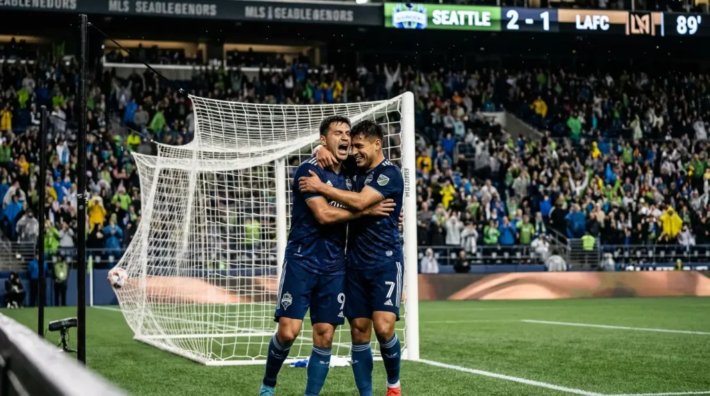 Celebración de gol en un partido de la MLS con ambos equipos marcando
