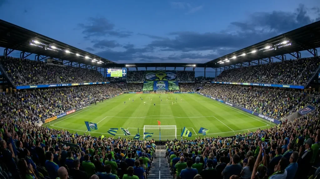 Estadio de la MLS lleno de aficionados reflejando el crecimiento del mercado de apuestas